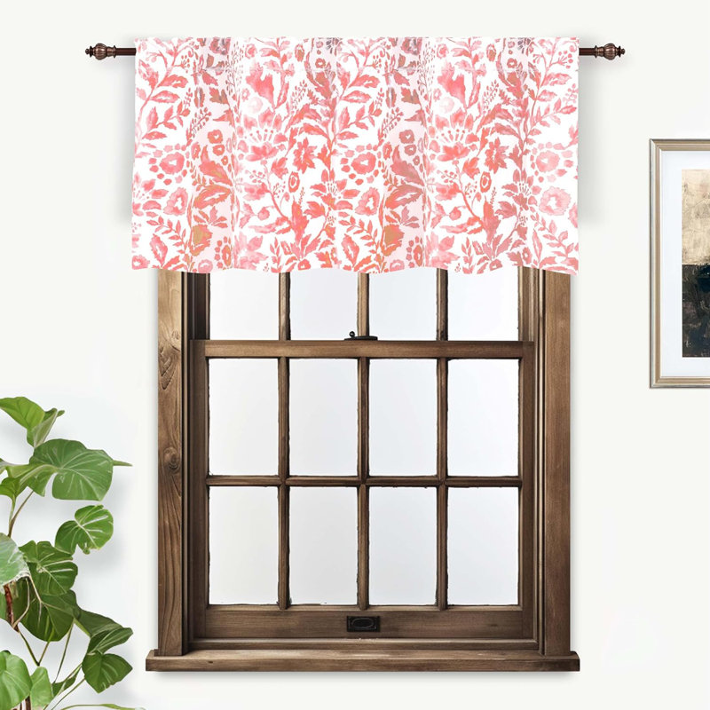 2 Pack Floral Valances Blackout Kitchen Valances Tailored 52" Window Valance, Blush, 52" W x 18" L