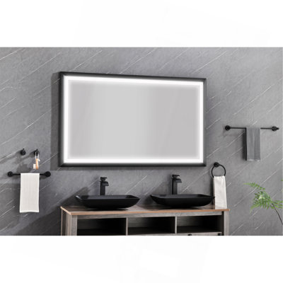Miroir de salle de bain 60 po x 36 po à DEL avec cadre en aluminium, miroir de meuble-lavabo mural, anti-buée, mémoire, 3 couleurs, réglable en continu