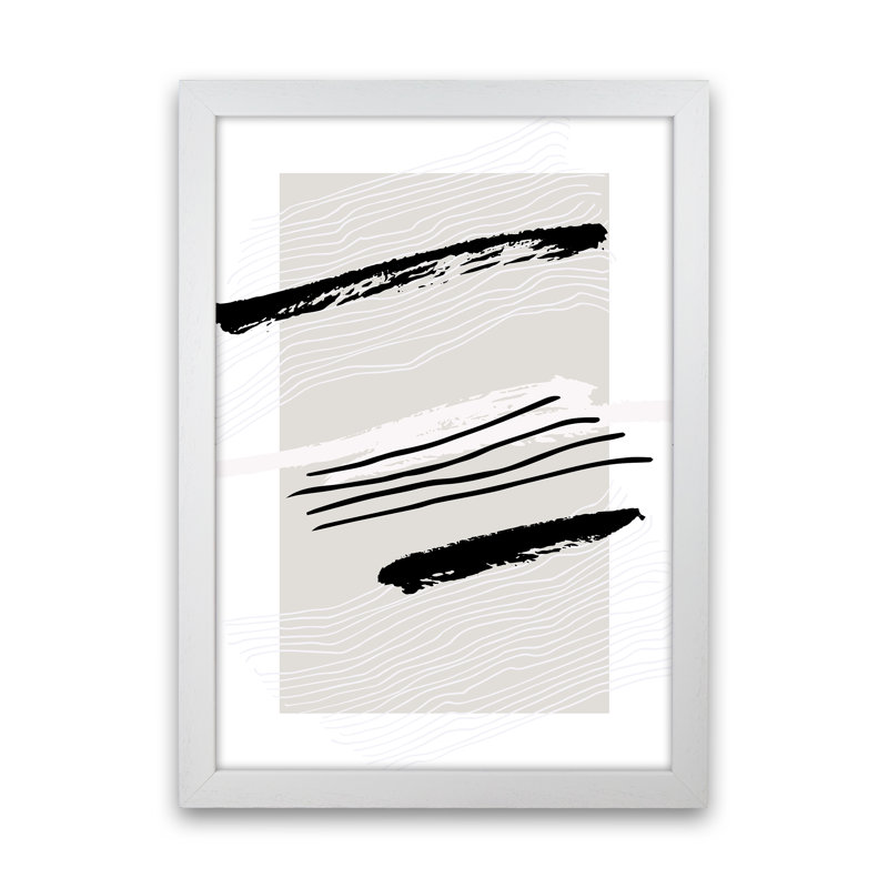 Abstracts Pennellate Linee Grey White Black 2 by Planeta444 - Print, White Framed, 34cm H x 25cm W x 3cm D