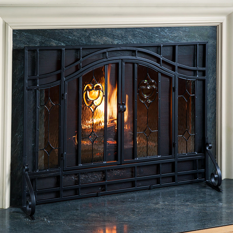 2-Door Single Panel Steel Fireplace Screen
