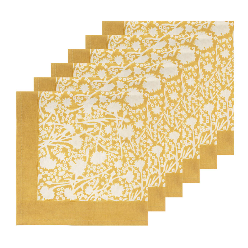 100% Cotton Floral Square Napkin, Dijon