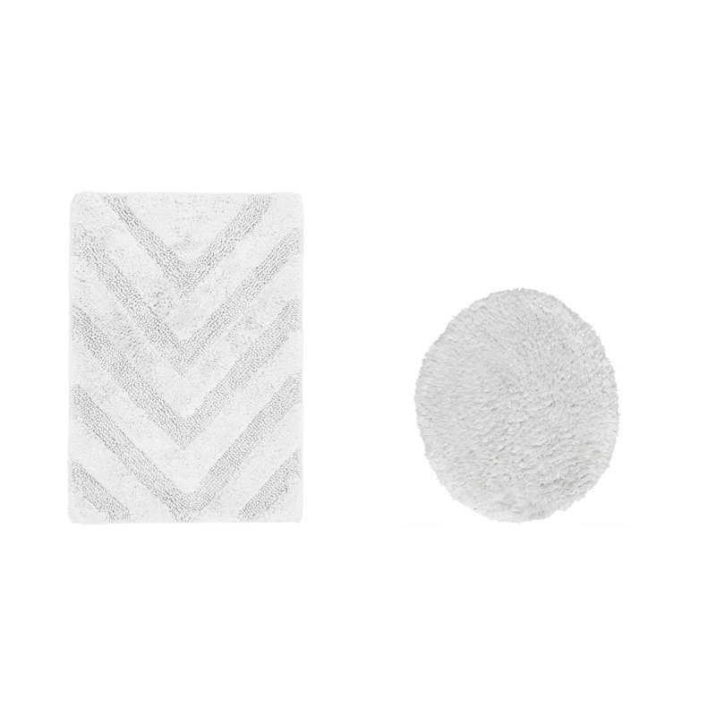 Annaclara Premium 100% Cotton 2 Piece Bath Rug Sets with Non-Slip Backing, Machine Washable, Luxurious Chervon Pattern Super Absorbent & Tufted Weave Bath Mat for Bathroom, Shower, and Tub