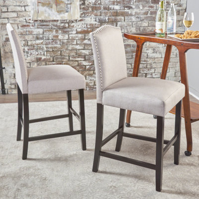 Kd Counter Stool - Stained Legs, Sophisticated Nail Head Trim, Bonded Leather Chair, Comfortable Seat Padding, Perfectly Placed Foot Rails, Transitional Stool, Wheat Color Scheme, 21.99 In. W, 41.24