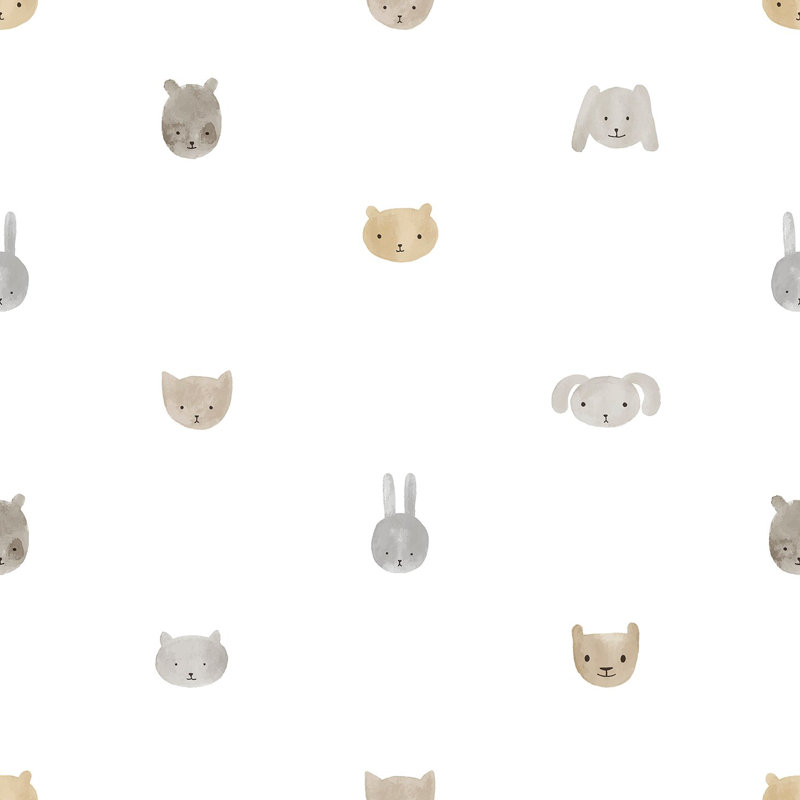 Little Explorers 2 Happy Animal Heads Wallpaper Roll, Beige