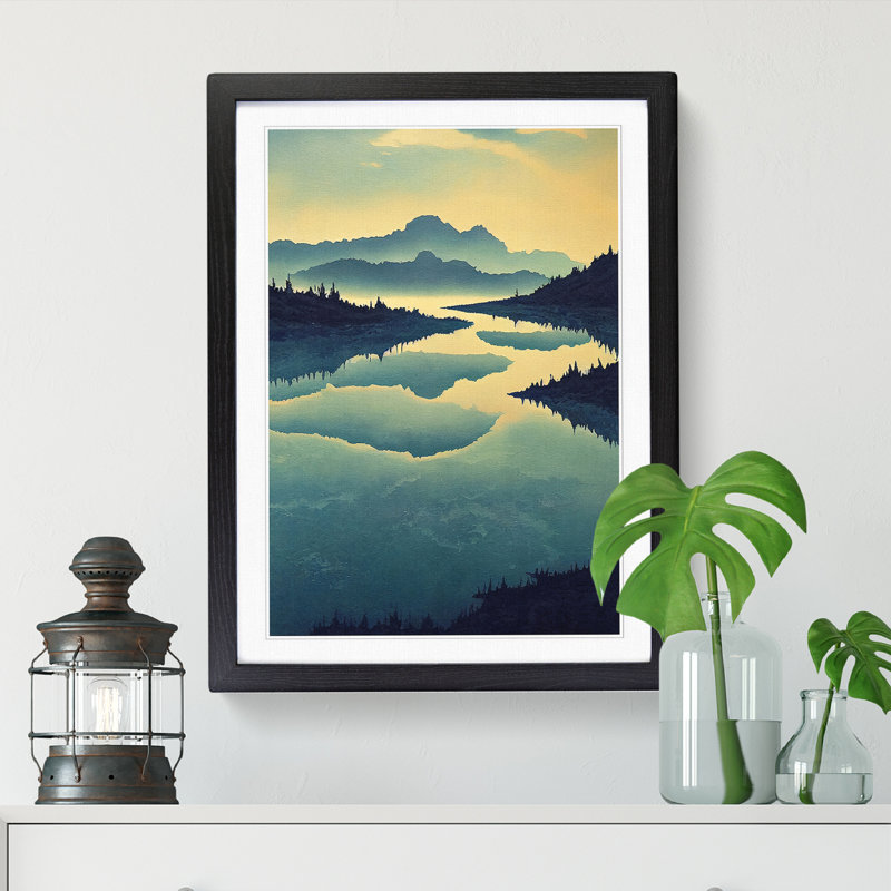 Watercolour Lake Vol.4 1 Piece Single Picture Frame Wall Art, 64cm H x 46cm W x 2cm D, Black