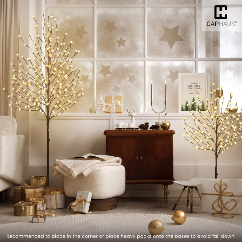 Ensemble de 3 pièces de fleurs de cerisier artificielles pré-éclairées 4/6 / 8pi avec lumières DEL, arbre de fleurs de cerisier japonais éclairé 48/72/96 pouces