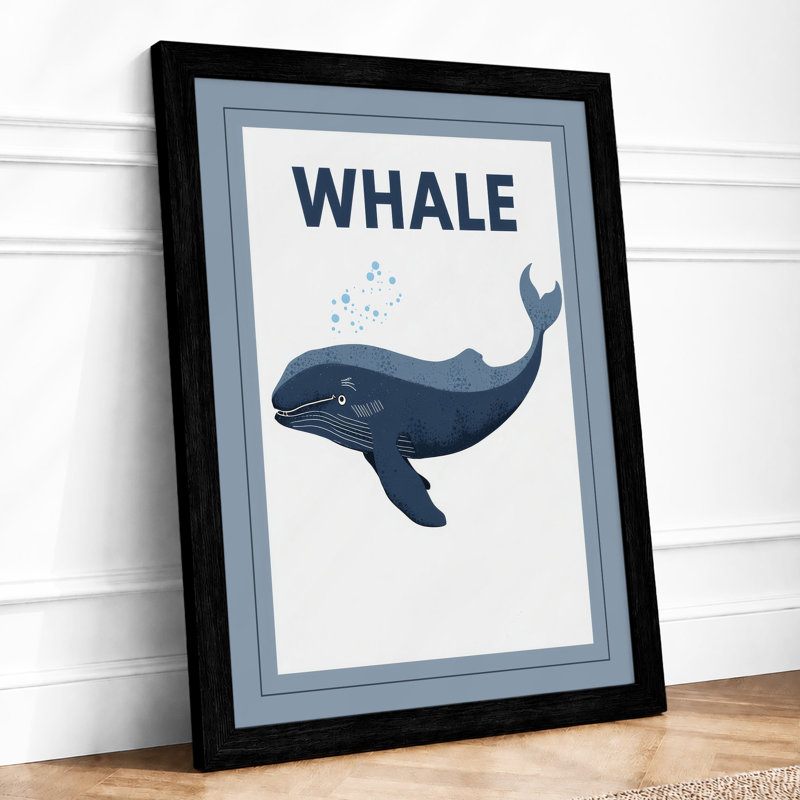 Whale and Label Minimalist - Framed Print, A3 - 42.0 x 29.7 cm, Black