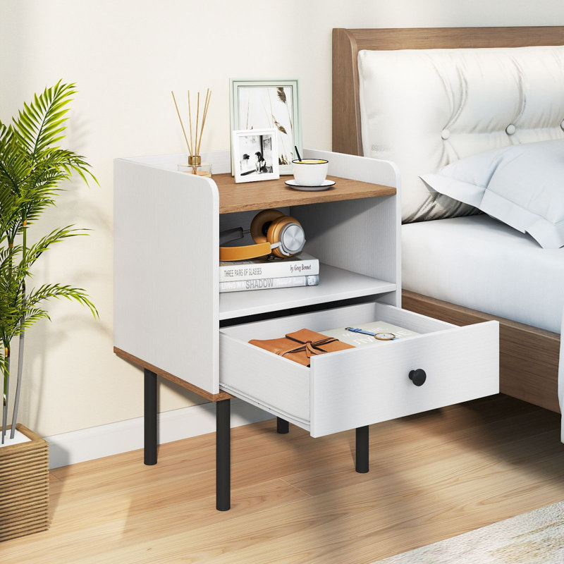 41cm W Metal Bedside Table, White