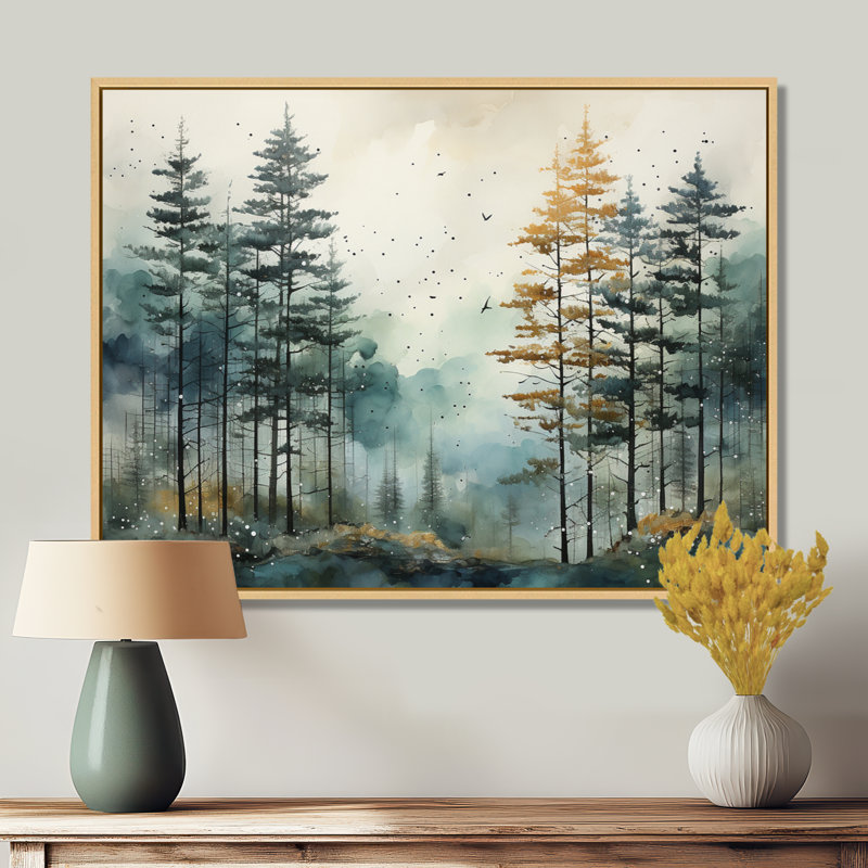 Décoration murale forêt Tonalis Whispering Pines Pointillism II, H 12 po x l 20 po x P 1 po, Cadre flottant érable
