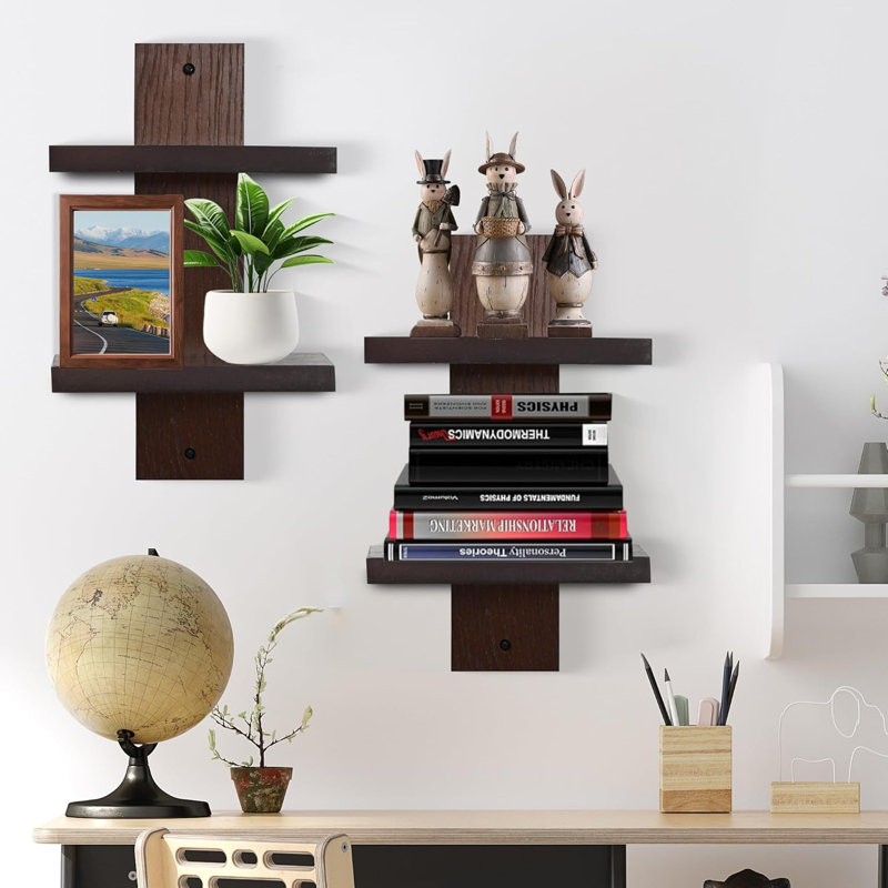 Étagères flottantes verticales à 2 niveaux pour le mur, étagère décorative moderne empilable, rangement robuste pour le salon, la chambre à coucher, le bureau, paquet de 2