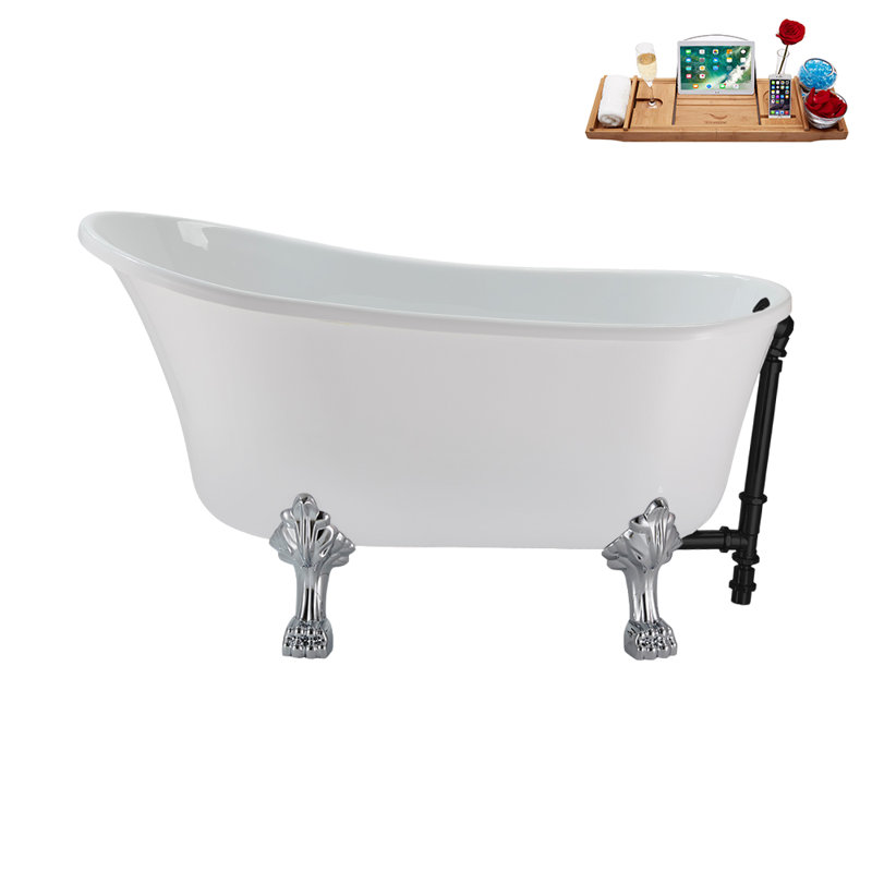 51.2'' x 25.6'' Soaking Acrylic Bathtub, Polished Chrome, Matte Black