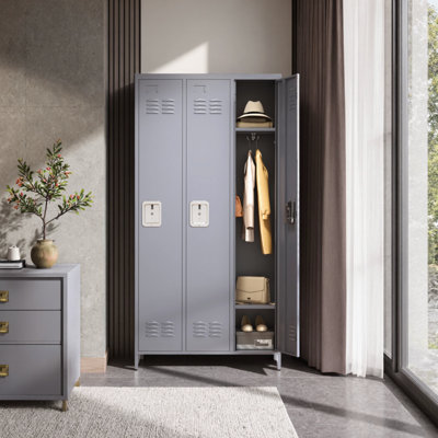 72" Tall 3-door Metal Locker Cabinet With Locks – Heavy-duty Storage Unit For Gym, Office, Home & Garage