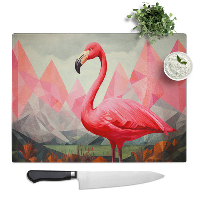 Flamingo Geometric  Glass Chopping Board