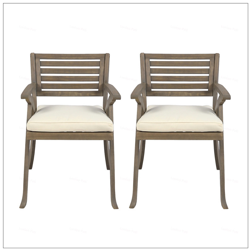 Helen Outdoor Acacia Wood Dining Chair With Crème Cushions, Durable And Stylish For Patio And Garden