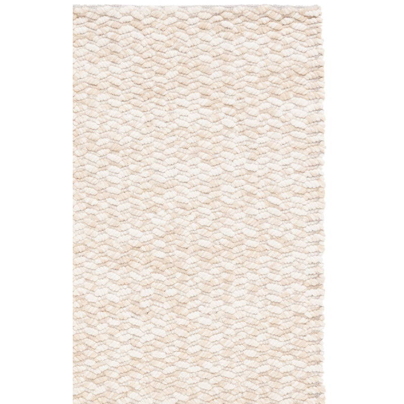 Tapis en laine / coton tissé à la main Stepanas en ivoire / beige, Tapis de couloir 2 pi 3 po x 8 pi