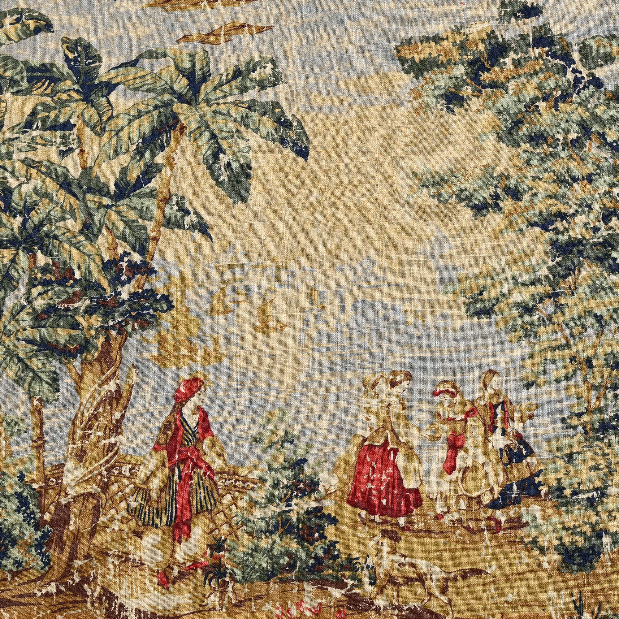 Provence Washed Linen Gold Yellow Victorian Print Shabby Elegance Comforter Set with Pillow Shams