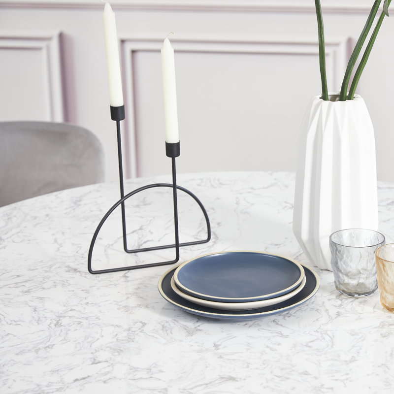 Domenique Round 120 Cm L Dining Table with Gold Metal Legs, White