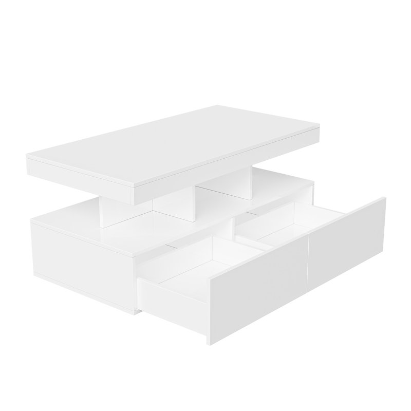 Pedestal Coffee Table with Storage, White