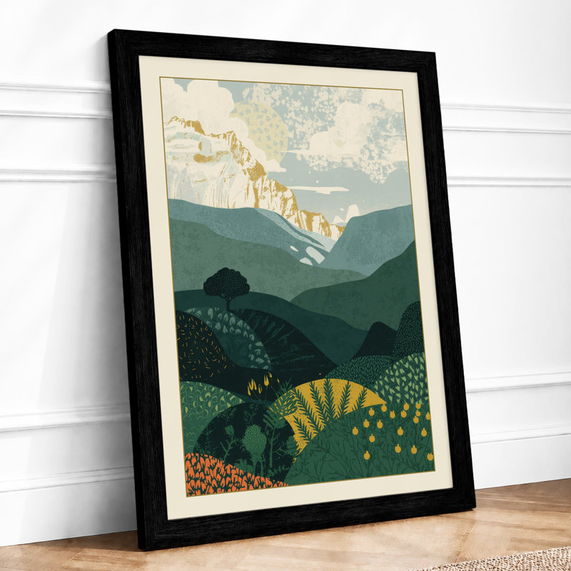 Mountain Pagoda Landscape Japandi - Print, Black, A4 - 29.7 x 21.0 cm