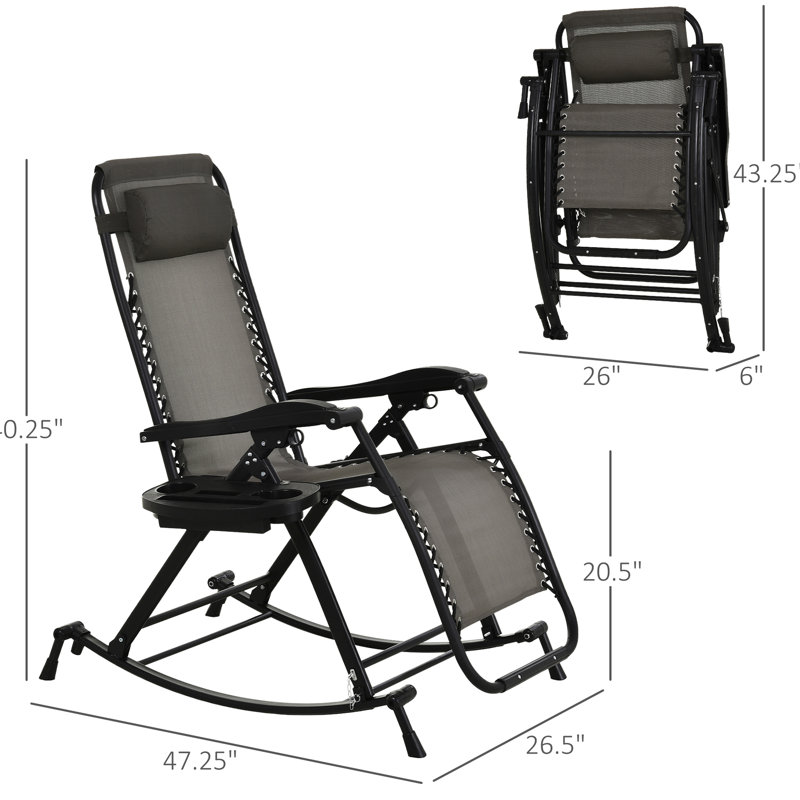 Outdoor Rocking Lounge - Foldable Gravity Recliner With Breathable Material And Cup Holder Gray Rocker Chair Bungee Support Storage