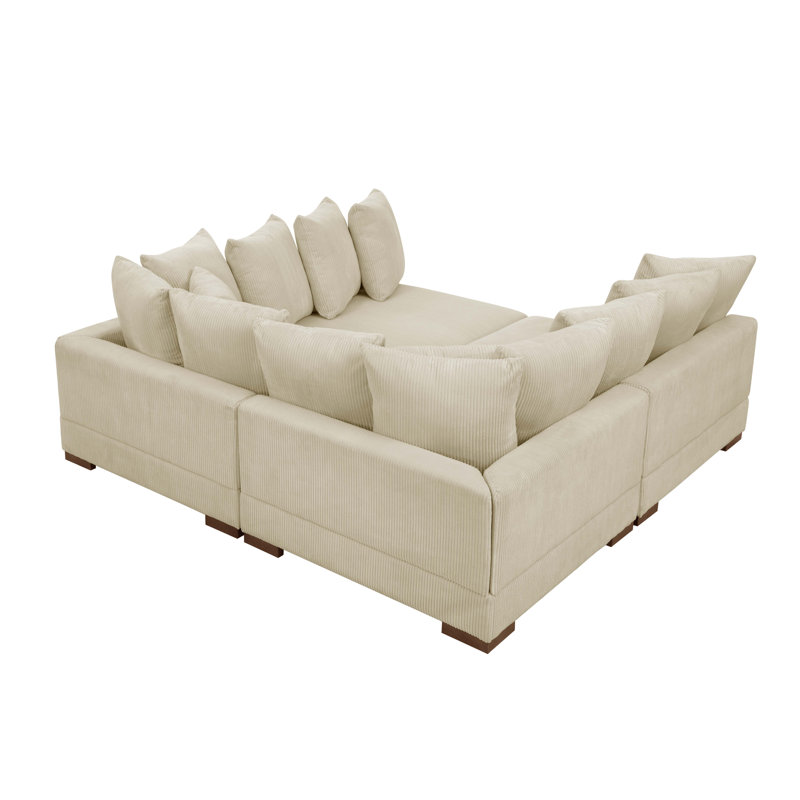 Canapé modulaire 4 pièces Aurick, Velours côtelé crème