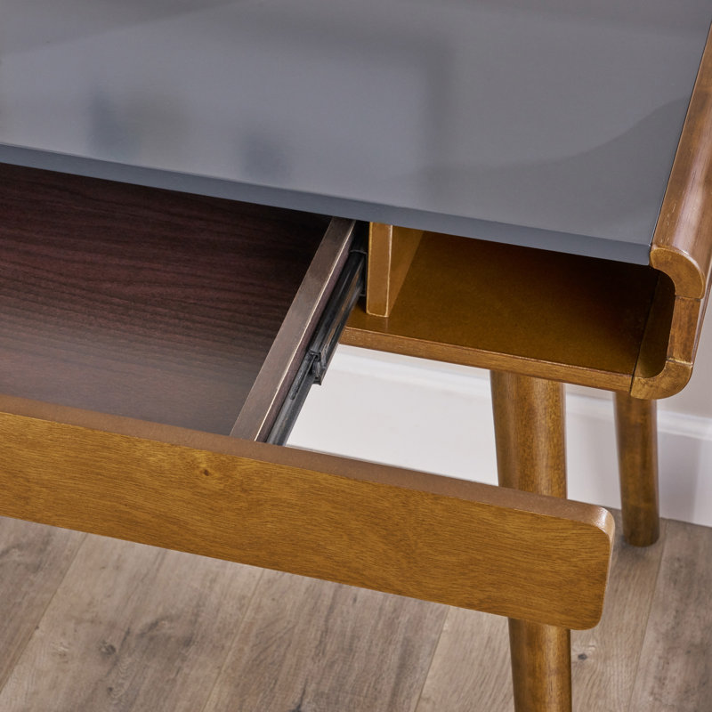 Bureau d'écriture Mid-Century à 2 tiroirs, Gris anthracite