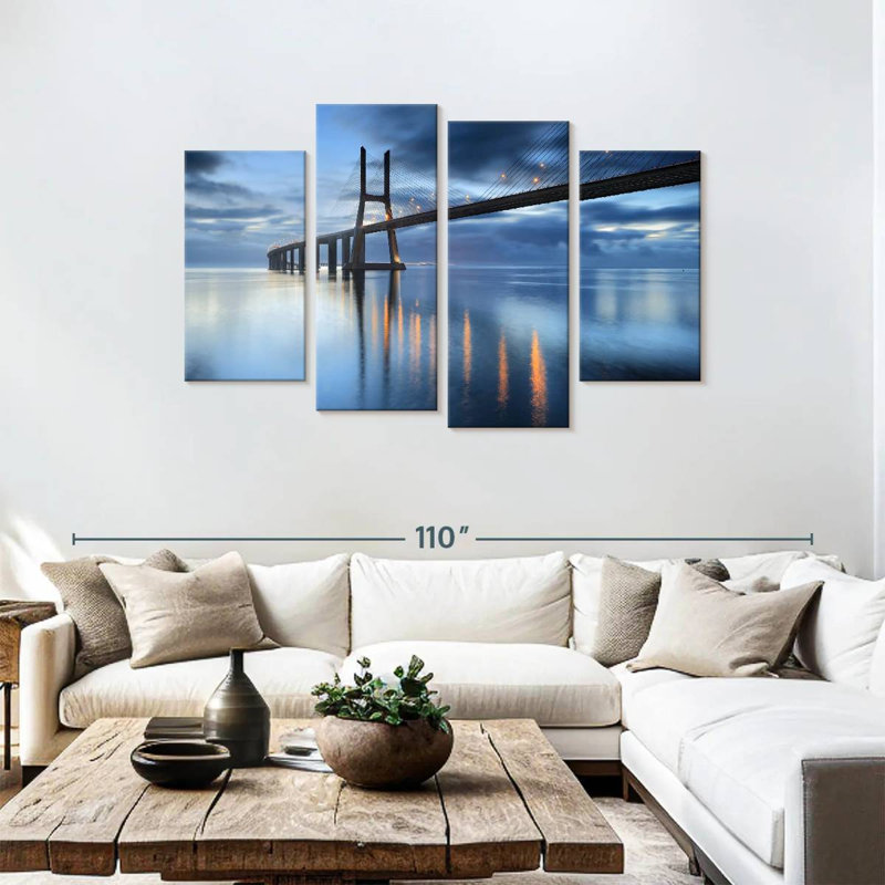Lilie Vasco Da Gama Bridge la nuit, H 48 po x l 75 po
