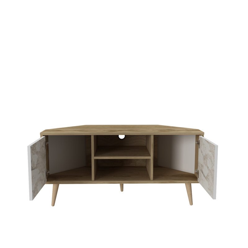 Ibarra Corner TV Stand for TVs up to 55", Oud Oak/White Marble