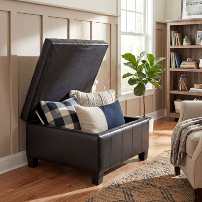 Repose-pieds avec rangement et pieds en bois d'hévéa, repose-pieds carré capitonné avec rangement surélevé pour le salon, la chambre à coucher et le vestibule