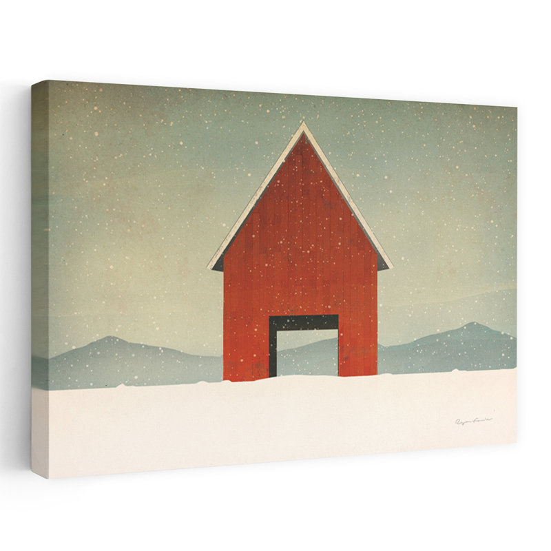 Red Barn Winter - Architecture, bâtiments de grange, art de Christams, H 16 po x l 24 po