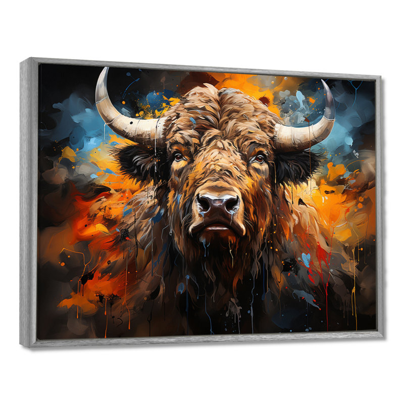 " Buffalo Majestic Bison Collage ", 12" H x 20" W x 1" D, Silver