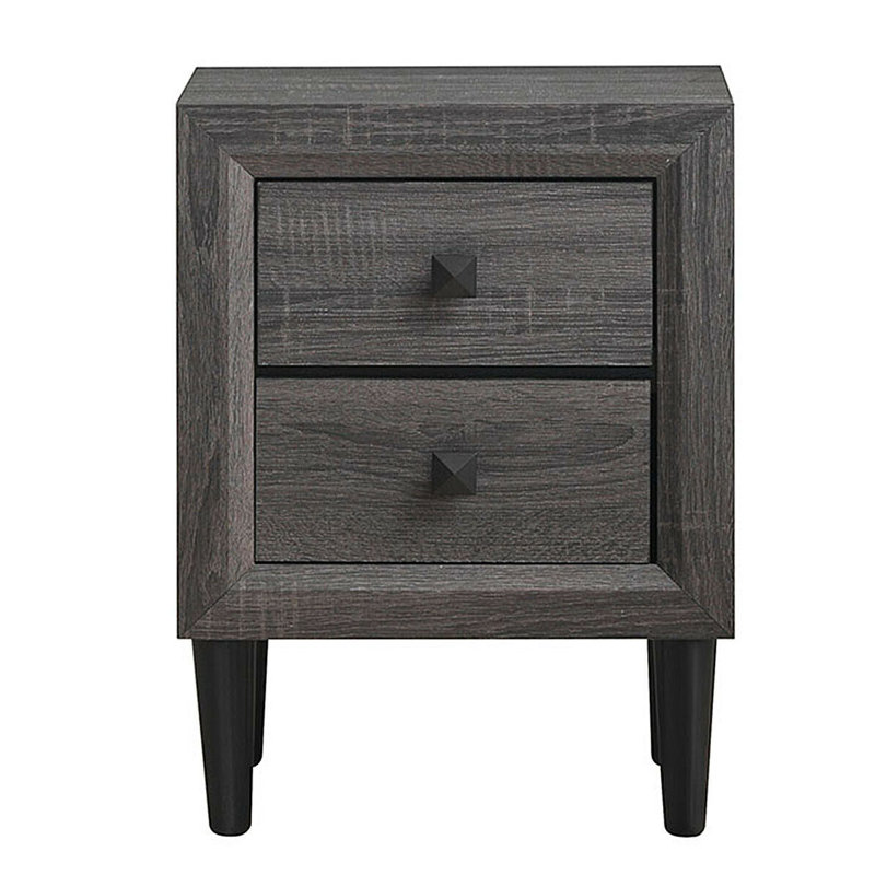 Grey MDF and Rubber Wood 2-Drawer Nightstand with Black Legs