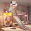 Lit superposé simple au-dessus d'un lit simple en métal avec glissade, zone de suspension pour vêtements à DEL et tablette de rangement en tissu pour enfants-133491191