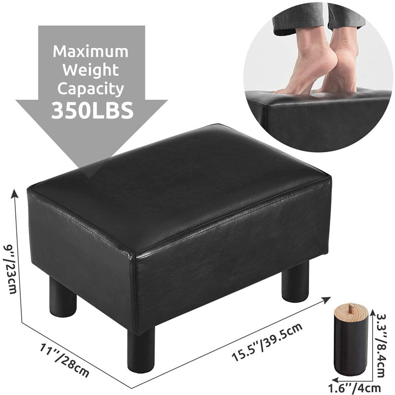 Nelva Faux Leather Ottoman, Black Faux Leather