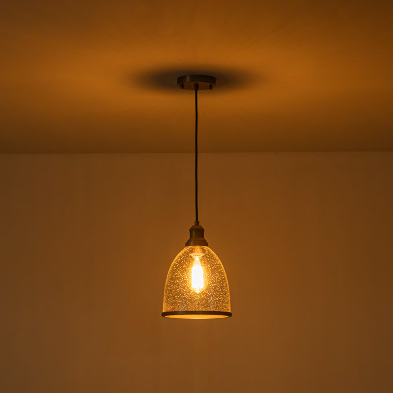 Modern Vintage Brass 1-Light Seeded Clear Glass Dome Pendant Light 