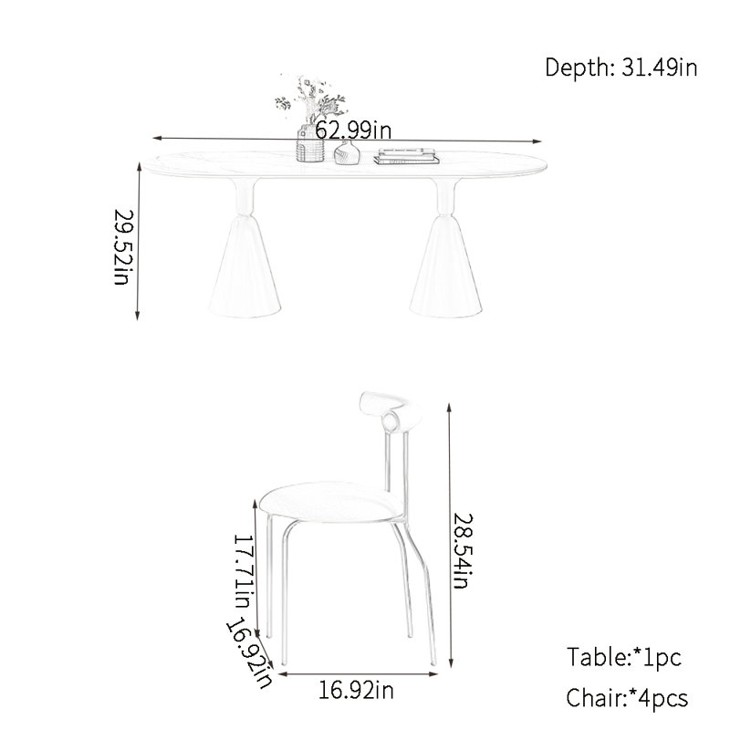 Oval rock plate dining table sets, 29.52"H x 62.99"L x 31.49"W