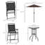Ensemble de mobilier de jardin 4 pièces, 2 chaises pliantes, parasol à angle réglable, table de salle à manger en verre trempé texturé ondulé, noir