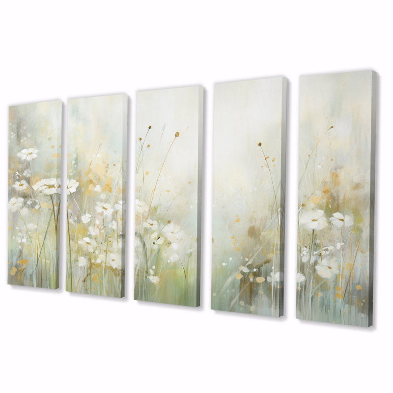 «Green Beige Serene Meadows II» sur toile, reproduction de 5 pièces