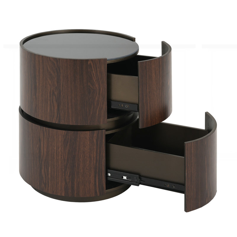 High-Grade Double-Layer Storage Round Side Table, Black/Brown
