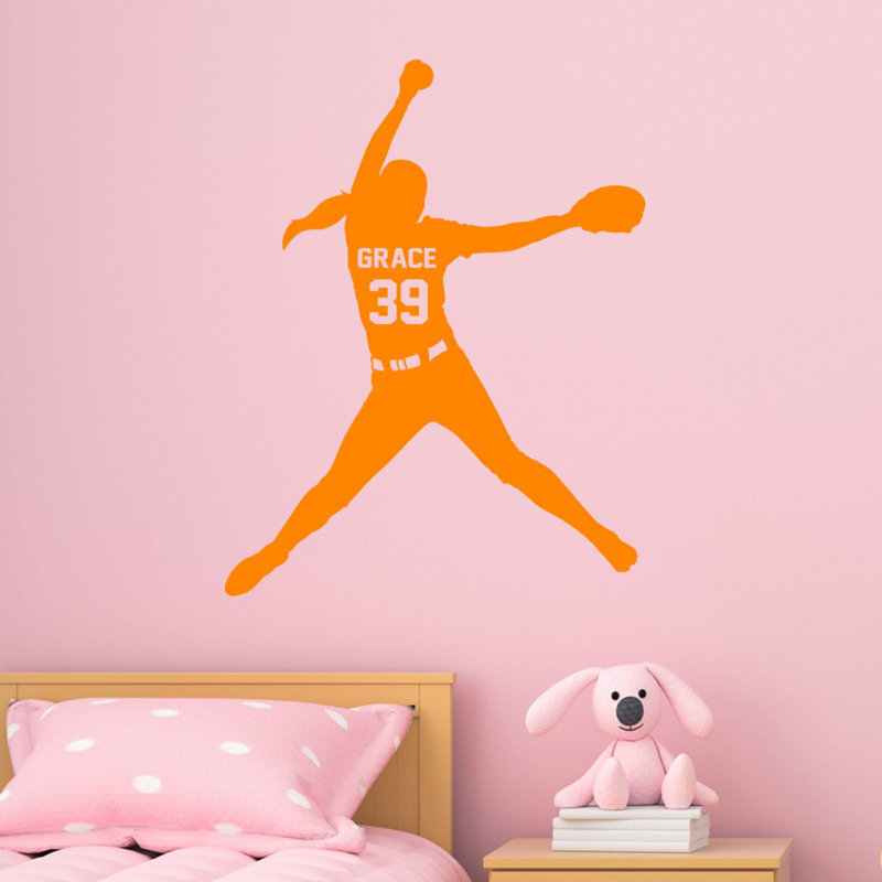 Adhésif décoratif pour cruche de balle Trinx Girls Softball - CS39, H 17 po x l 13 po, Orangé, Oui