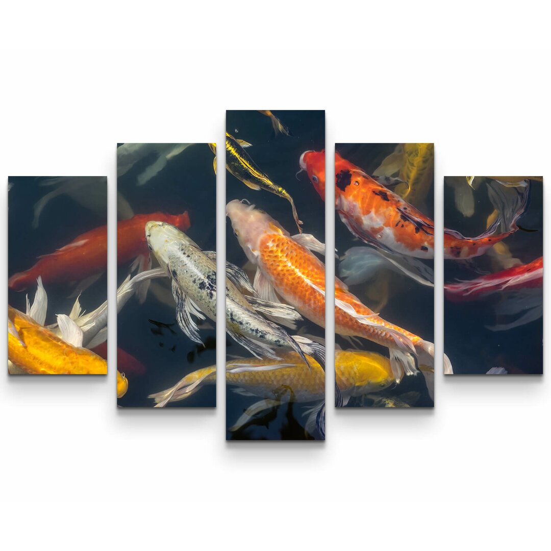 5-tlg. Leinwandbilder-Set Koi Fische im Teich