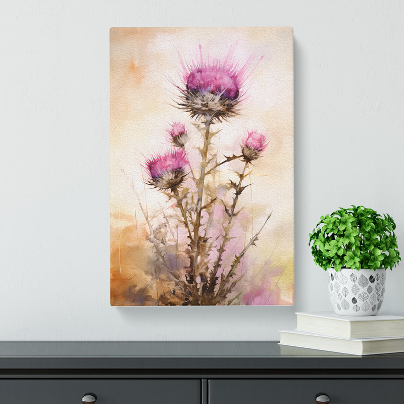 Thistle Gestural - Wrapped Canvas, 50cm H x 35cm W x 3cm D