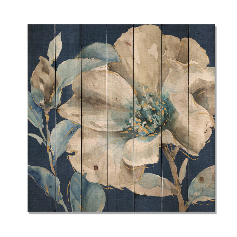 Indigold Watercolor Flower I - impression de ferme sur bois de pin naturel, H 16 po x l 16 po x P 1 po