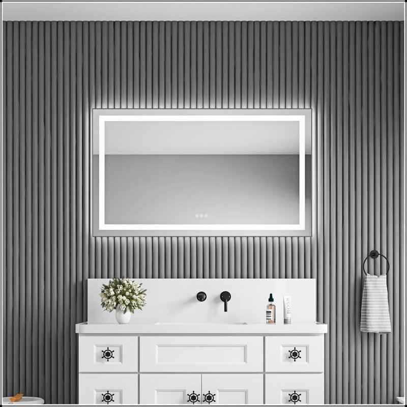 Miroir de salle de bain DEL, Blanc, Horizontale, 48 po x 28 po