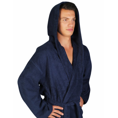 Peignoir mi-mollet 100% coton avec poches et capuche Clyda