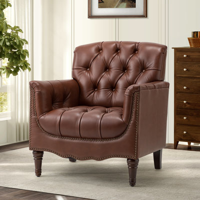 Annja 32" W Tufted Leather Armchair