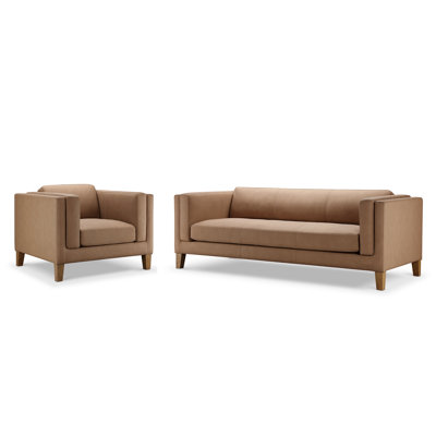 Arloine Top Grain Leather Sofa And Chair, Saddle Brown