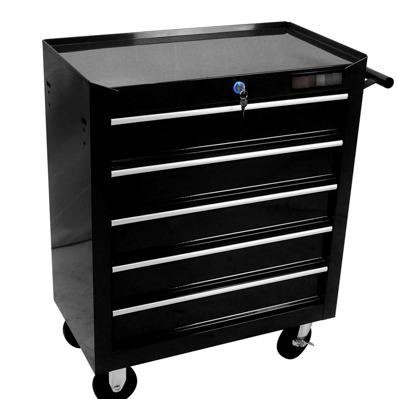 5 Tool Box With Lock And 4 Wheeled Mobility For Workshop, Black 5 Drawer Garage Storage Lockable Function & Wheels, Management