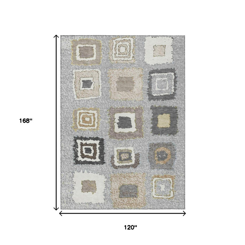 Tapis extérieur lavable à motif géométrique gris anthracite et beige 10 pi x 14 pi