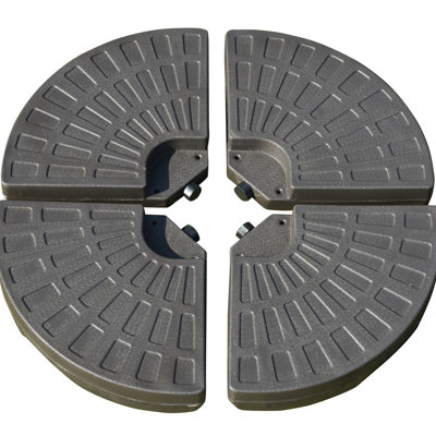 Base de parasol en porte-à-faux robuste de 4 pièces, poids fiable en forme d'éventail, poignées encastrées, matériau, eau de 148 lb, 220 eau / sable, pièces de café, encastrement résilient substantiel, eau dure ou